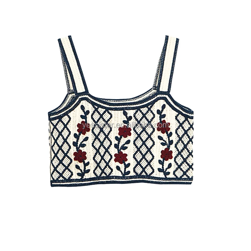 

Unique Design Women Fashion Trendy Crop Vest Embroidery Knit Tank Top, As picture/customized color