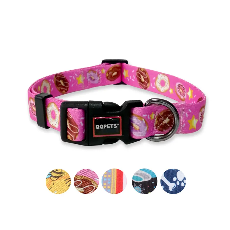 

Adjustable polyester dog collars personalized printing fashion logo for walking hiking, Pink,blue,white or customized