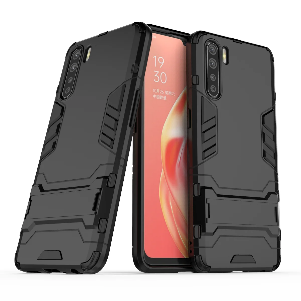 

Factory price slide-proof shockproof pc tpu hybrid kickstand mobile phone bags case for Oppo F15 back cover
