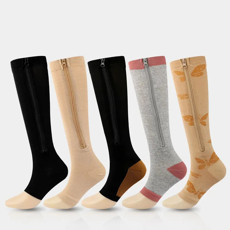 

BSCI Factory Unisex Zipper Compression Sock black open toe Butterfly Compression Nylon Socks for Women and Men, Custom color