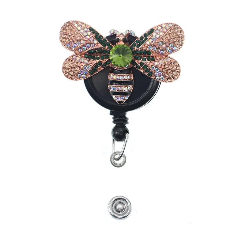 

Retractable Animal Bee ID Name Bdage Holder Rhinestone Enamel Honeybee Badge Reel