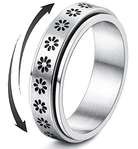 

Stainless Steel Spinner Rings for Anxiety Rings for Women Flower Moon Star Sun Ring Celtic Stress Relieving Reduce Anxiety, Silver