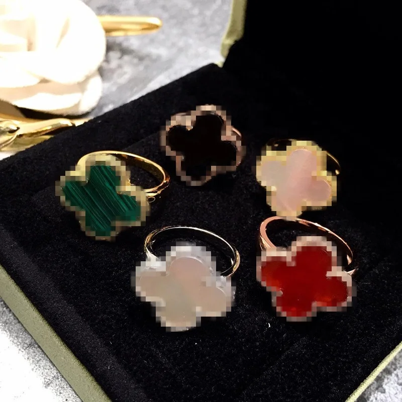 

Wholesale custom fashion jewelry stainless steel classic four leaf clover black green red white shell rings for women, All common color are available