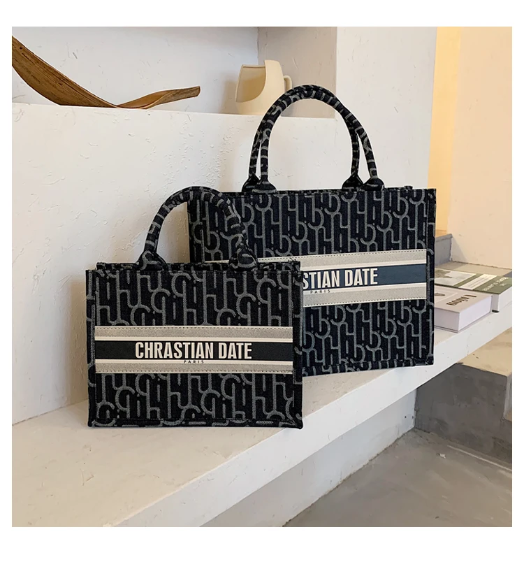 

2021 New trendy fashion shipping bag for women retro tote handbags cross body purse wholesales canvas tote bag custom print, Deep blue,white,light,black