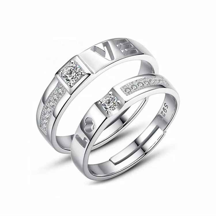 

Charare 925 sterling silver LOVE zircon symmetry couple ring accessories