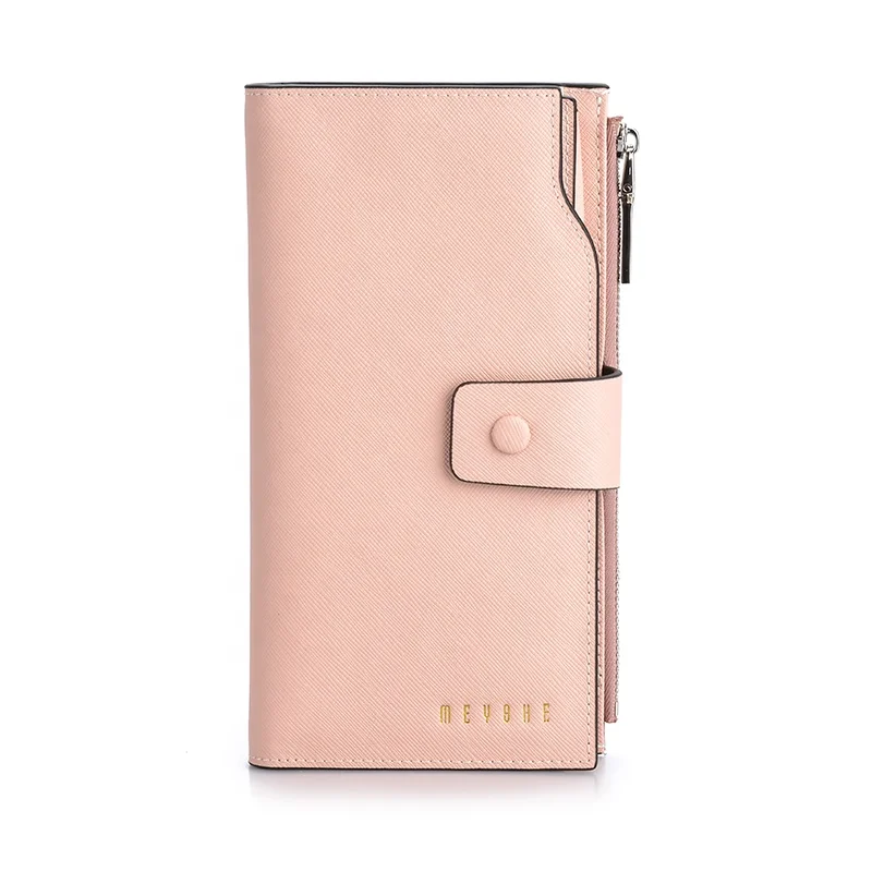 

Pink saffiano genuine leather RFID long credit card ladies wallet