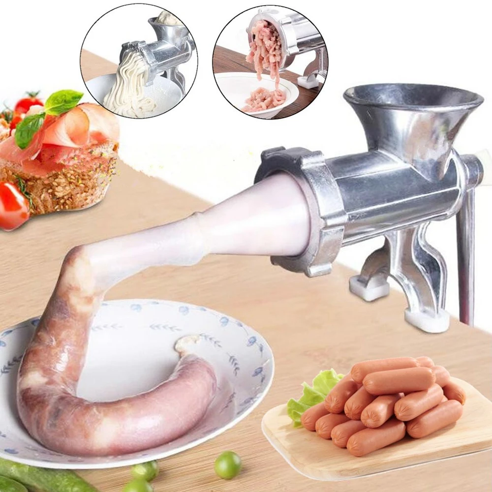 

Manual Meat Grinder & Sausage Noodle Dishes Handheld Making Gadgets Mincer Pasta Maker Crank Home Kitchen Cooking Tools, Silver