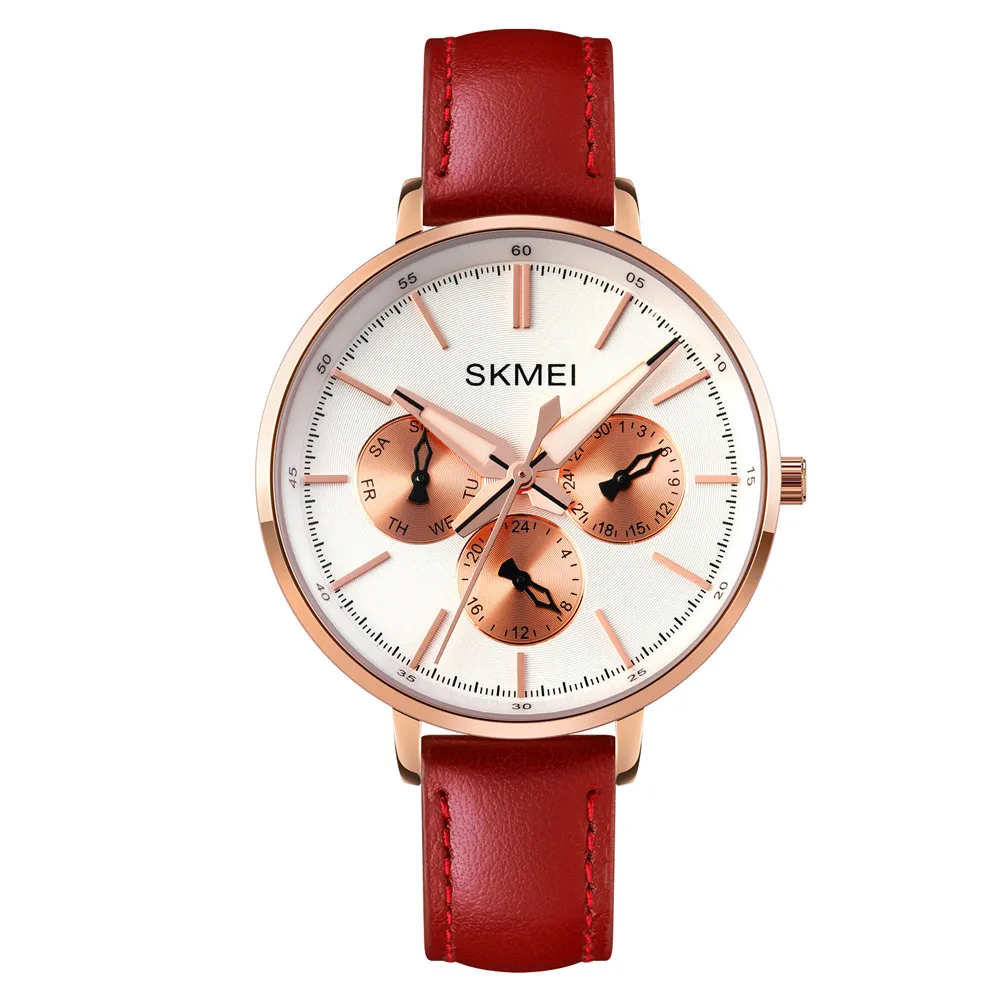 

Skmei 1665 3 Dials Women Ladies Fashion Leather Strap Waterproof Quartz Wrist Bracelet Watches