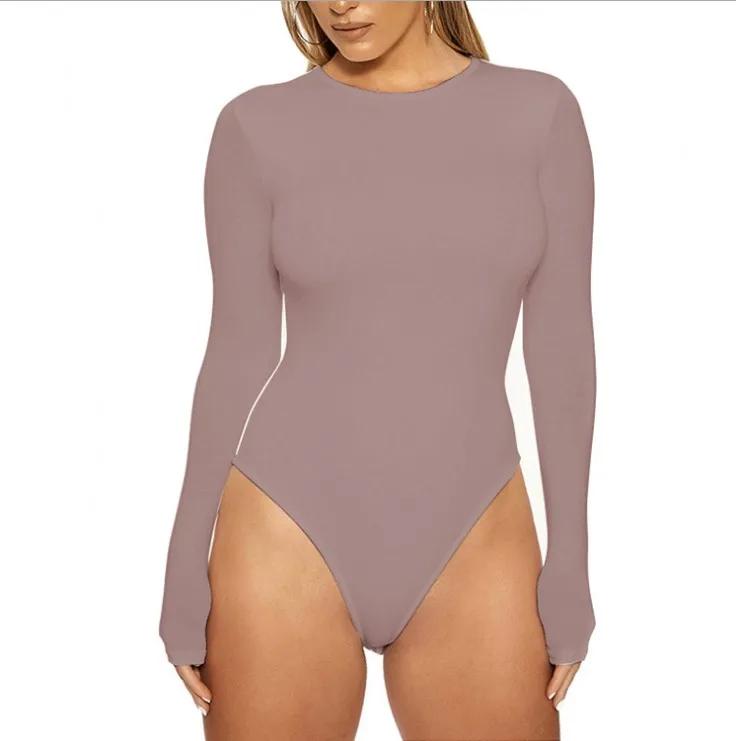 

Solid color casual top bodysuit with long sleeves