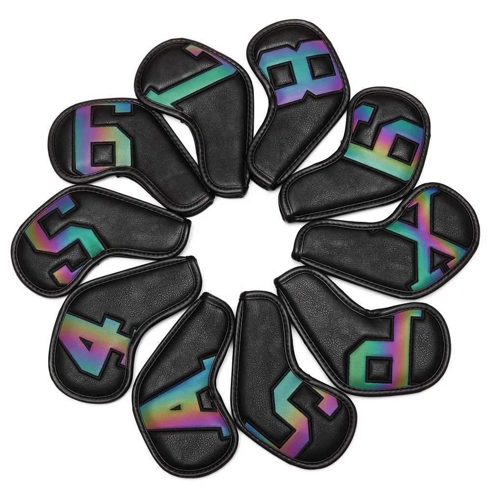 

Drop-shipping 10pcs One Set PU Leather Golf Irons Club Headcover, Accept custom