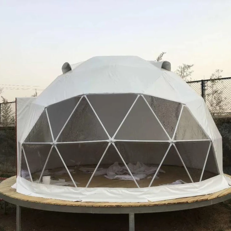 

Luxury hotel glamping tent high quality PVC 6m geodesic dome tent, White or transparent