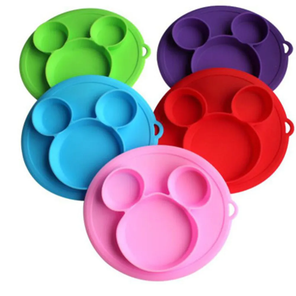 

2020 Baby Feeding Plate Set Children Food Silicone Safety Plate Tableware Baby Bowl Silicone Bowl Kids Eating Dishes, Multicolor