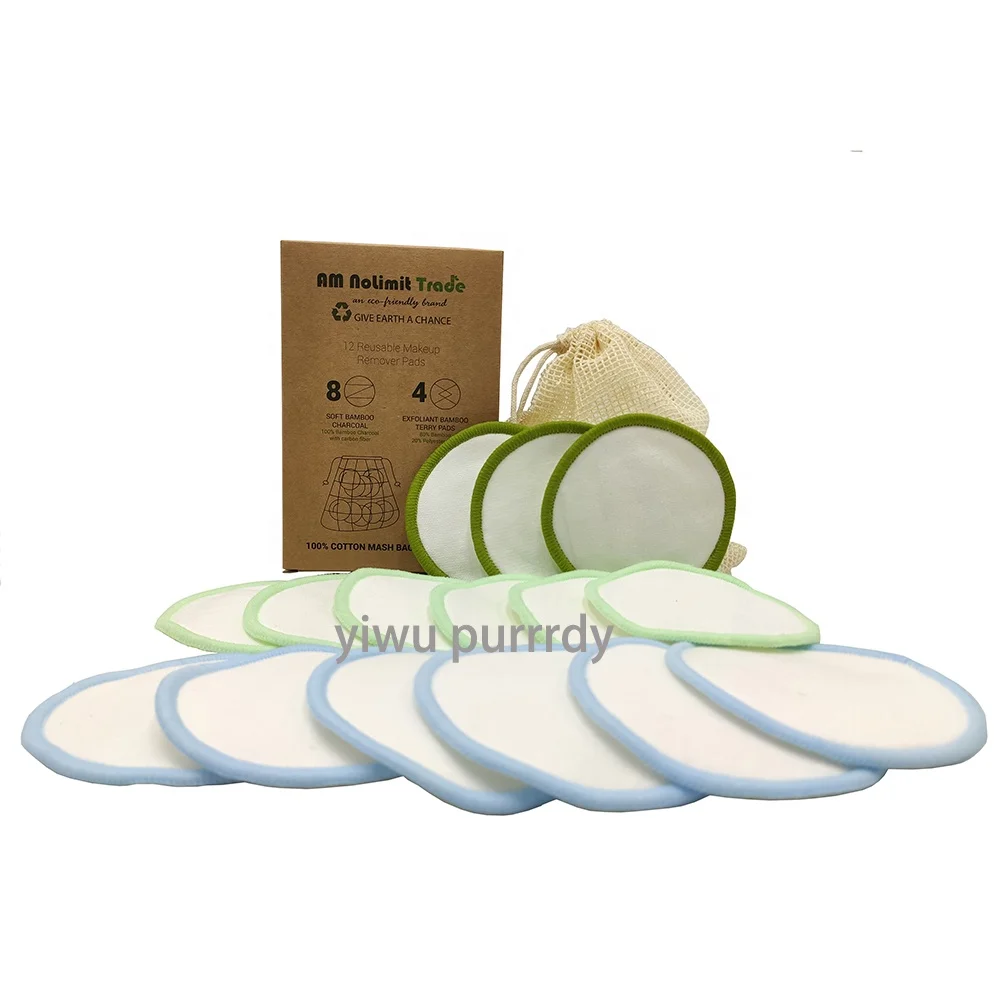 

100% Biodegradable Reusable Bamboo Cotton Pads Organic Makeup Face Eye Make-Up Cleaning Rounds Pads Washable Plastic Free, White or customized color