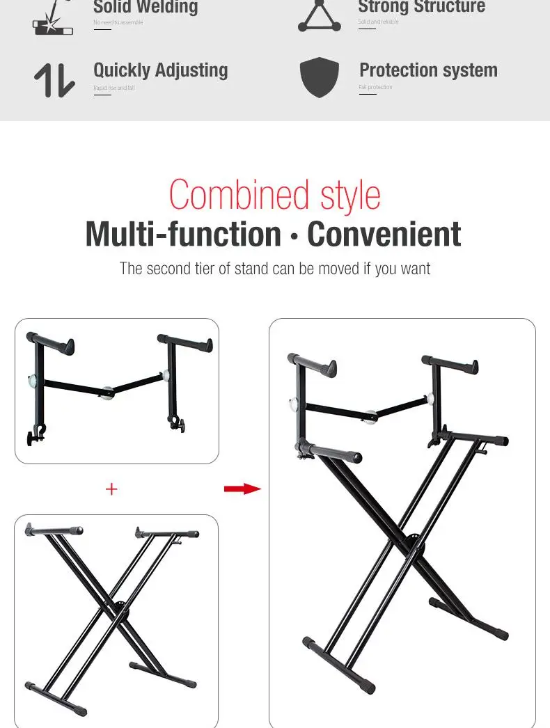 Oem Professional Column Electronic Double Layer Piano Stand Keyboard