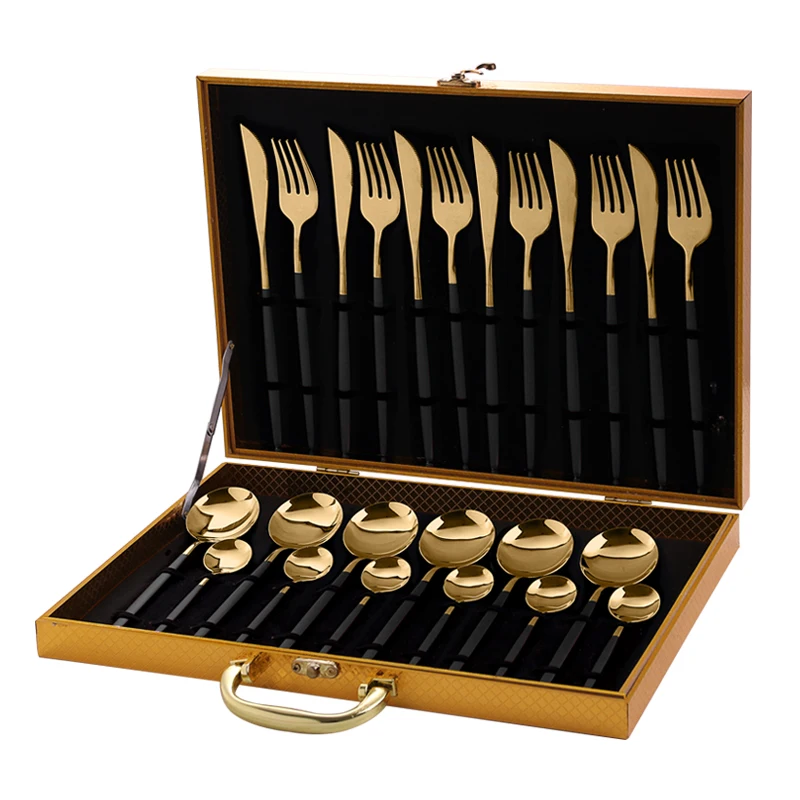 

Home 24 Pcs Black Gold Spoon Fork Forks Knives Set Stainless Steel Spoon Cutlery Set, Silver, gold, rose gold, rainbow, black, pink, white, red, blue