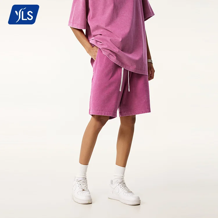 YLS2018 330GSM 100% Cotton French Terry Men's Elastic Waist Shorts Snow Wash Oversized Design Your Own Summer Shorts Homme Sport
