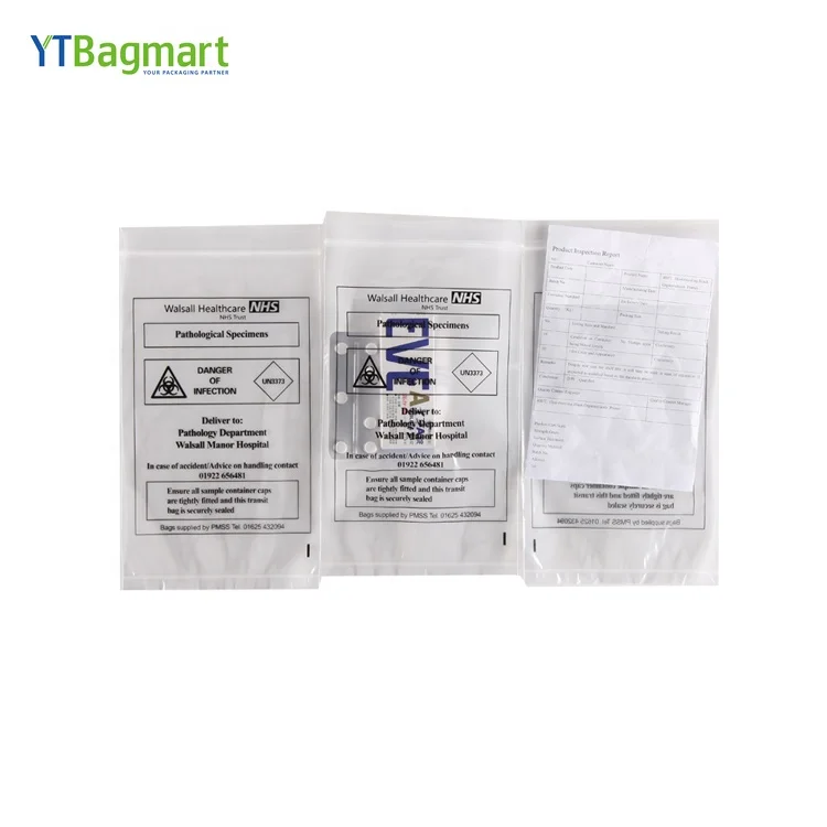 
3 Layer Pe Medical Zipper Seal Biodegradable Biohazard Specimen Bag With Document Pouch 