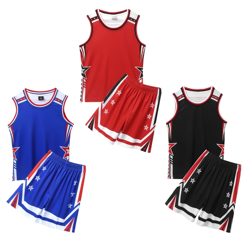 

Wholesale Basketball Suit Kids Boy Running Cycling Tracksuits Loungewear Breathable Print Top and Sport Shorts