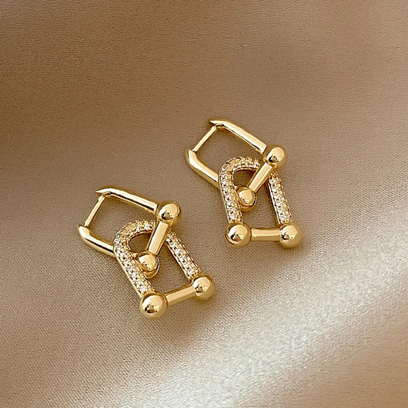 

Vintage Charm 14K Real Gold Plated Square Geometric Crystal Drop Earrings for Women