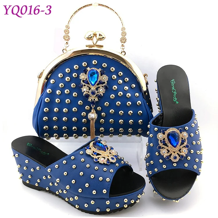 

YQ016 2020 Italian Good quality women shoes with matching bags set high heel silver Africa