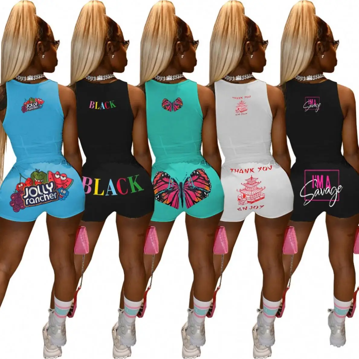 

MISS Hot Sale 2021 Sexy Club Candy Color Sleeveless 2 Piece Short Sets Custom Logo Womens Two Piece Casual Sets