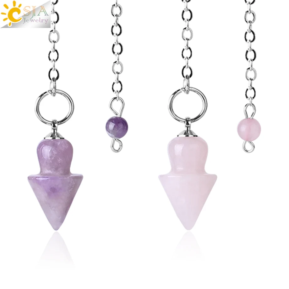 

CSJA wholesale natural amethyst stone spirit pendulum divination reiki stone crystal universal pendulum for dowsing F376