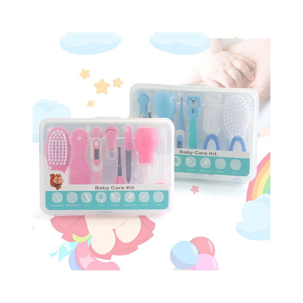 

Infant Manicure Products Health Thermometer Nose Cleaning Earwax Remover with LED light Safety Tools 8 Pcs Baby Care Kit