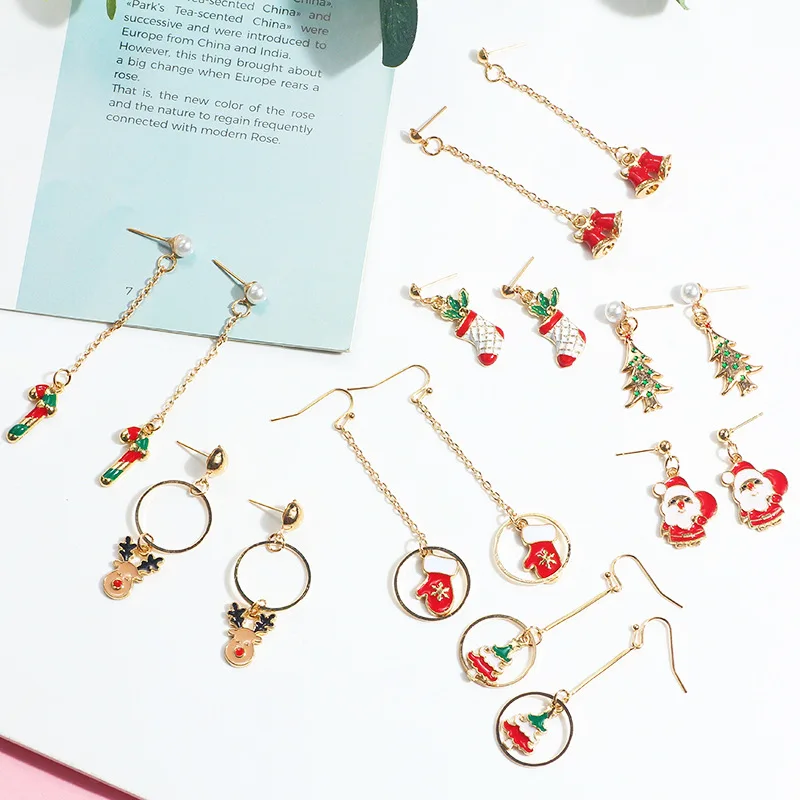 

Aug jewelry Christmas creative long oil drop earrings simple and fresh reindeer cane socks earrings Christmas fashion jewelry