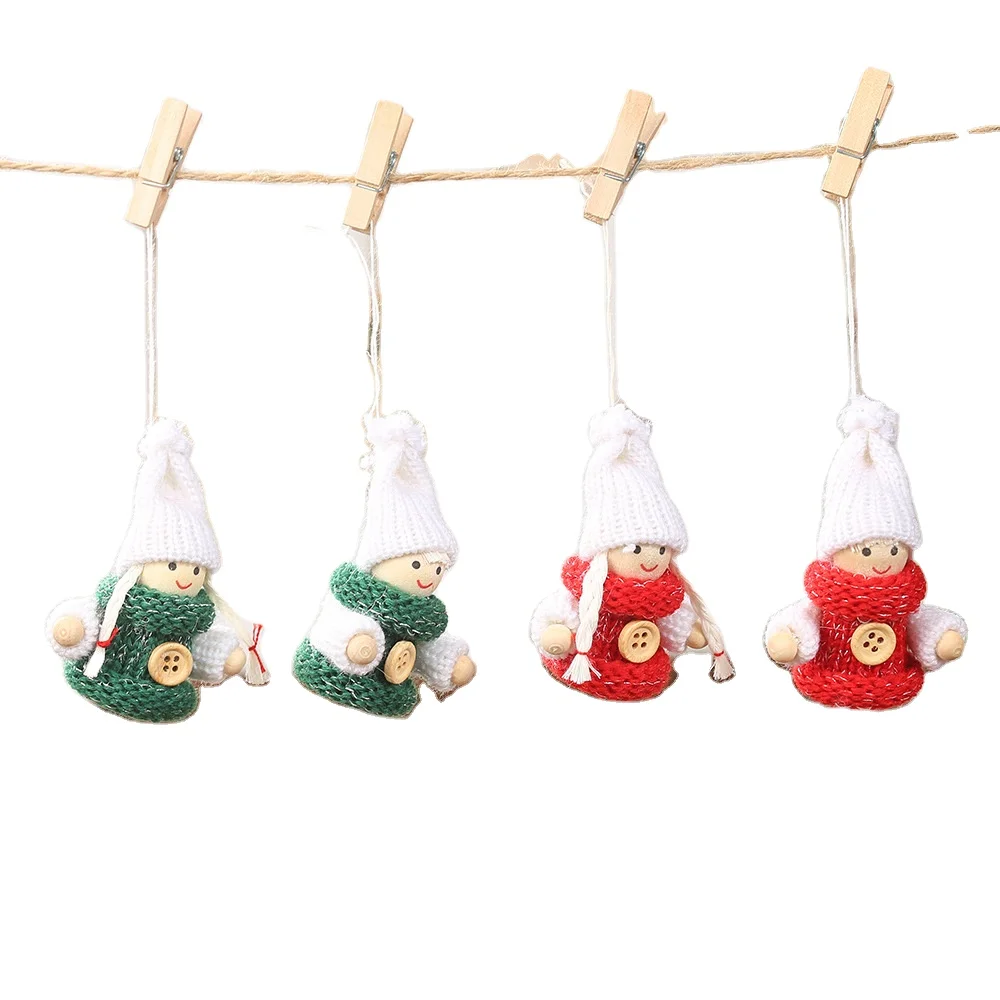 

Free shipping Christmas new red and green knitted buttons puppet small pendant mini creative doll tree pendant decoration