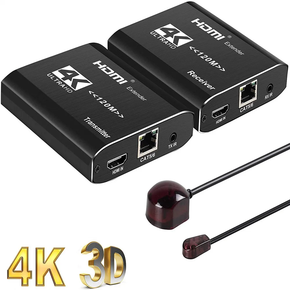 

4K HDMI Extender via Ethernet Single Cat 5e/6 120M Support IR TX RX Cascade Connection, Black