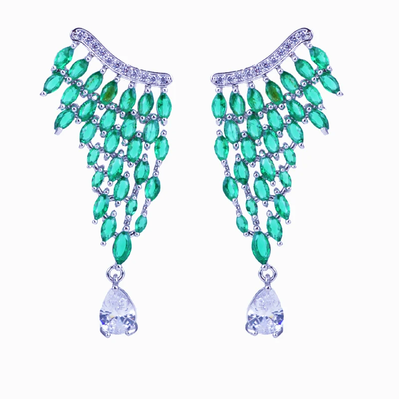 

XIUMEIYIZU Luxury Zirconia Wing Earrings Fashion CZ Stone Women Earrings Wedding Party Accessories Top Zircon Jewelry New, Green,red,light green