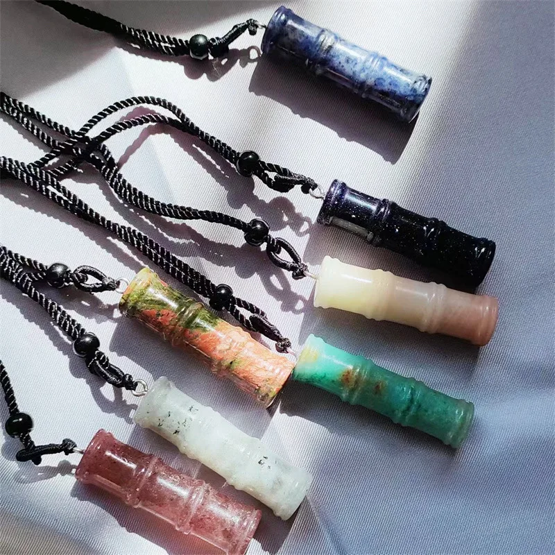 

Fashion creativity gemstone jewelry natural1stone White Crystal green aventurine bamboo joint crystal pendant necklace