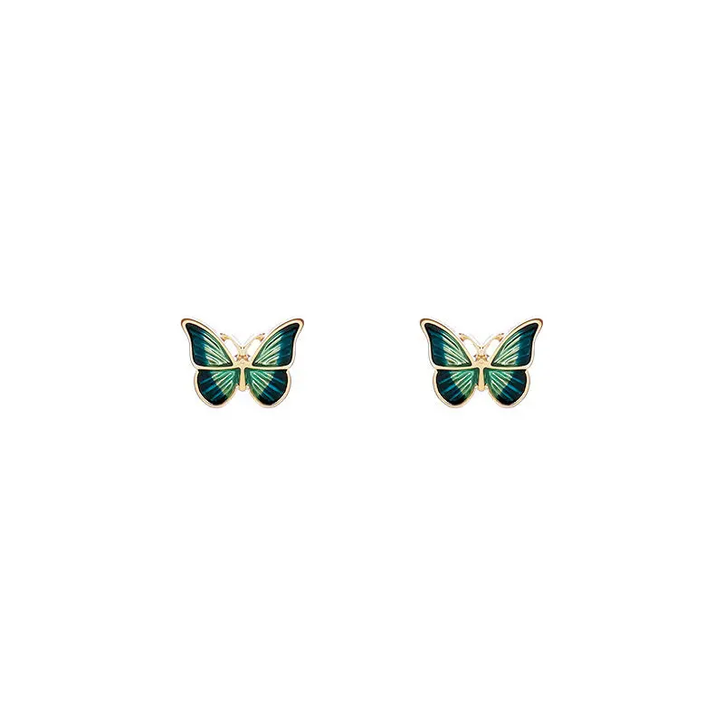 

Oil Painting Green Butterfly Alloy Small Stud Earrings Handmade Charm Women Girl Trendy Simple Ear Studs Jewelry, Colorful
