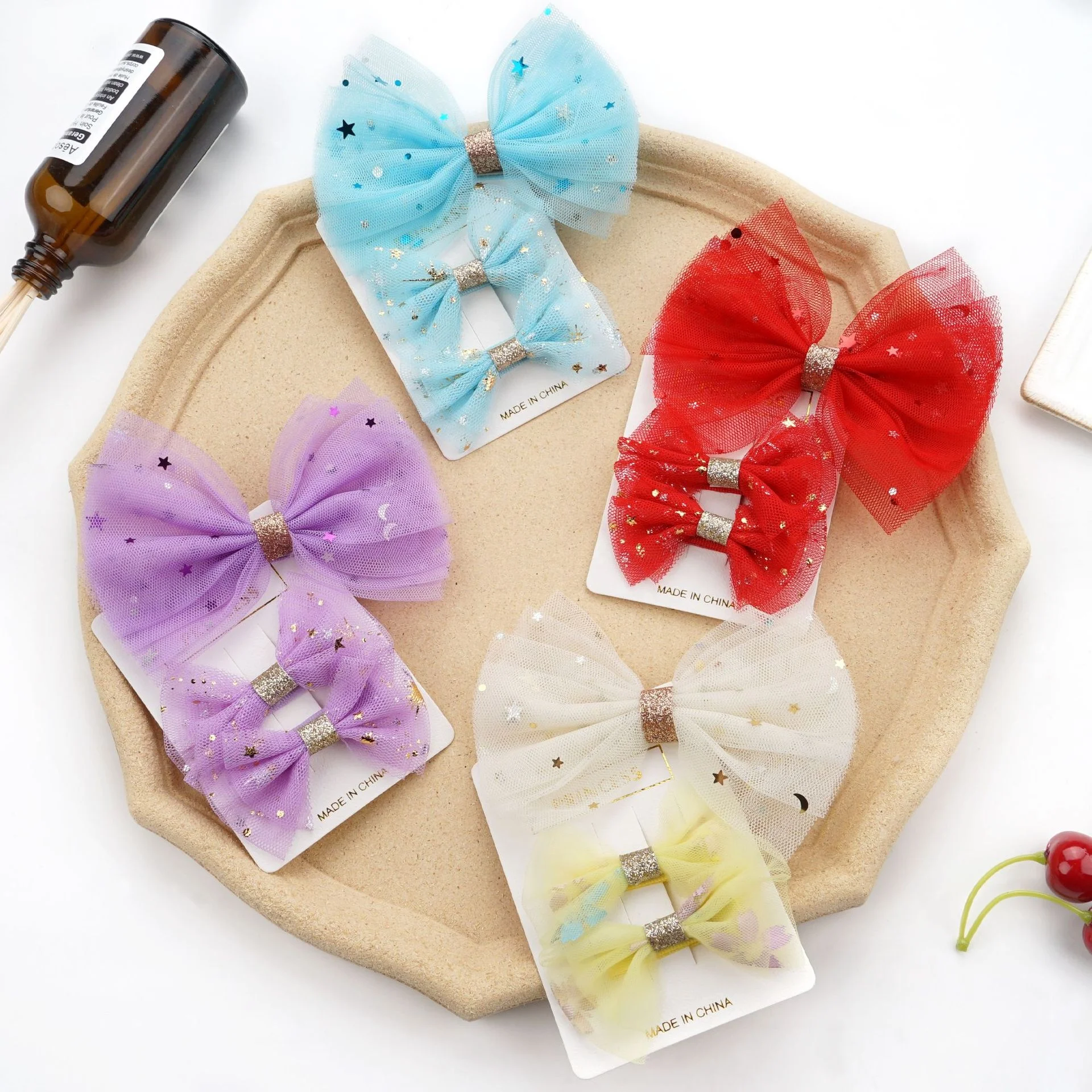 

Children's mesh polka dot hair clip Princess ponytail hairpin 3PCS/Card hair accessories