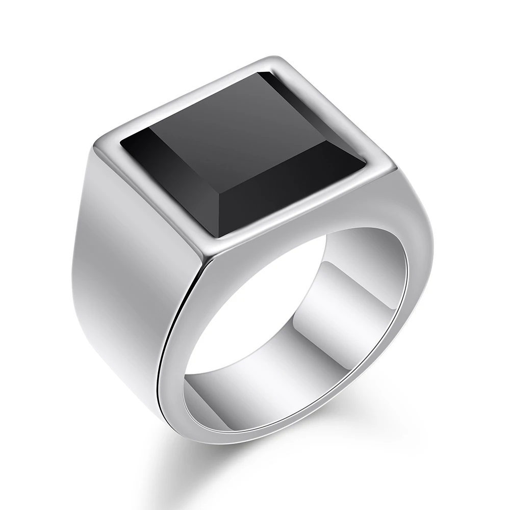 

Black Rings Mens Gold Silver Color AAA Glass Wedding Ring For Men Vintage Stainless steel Jewelry Wholesale