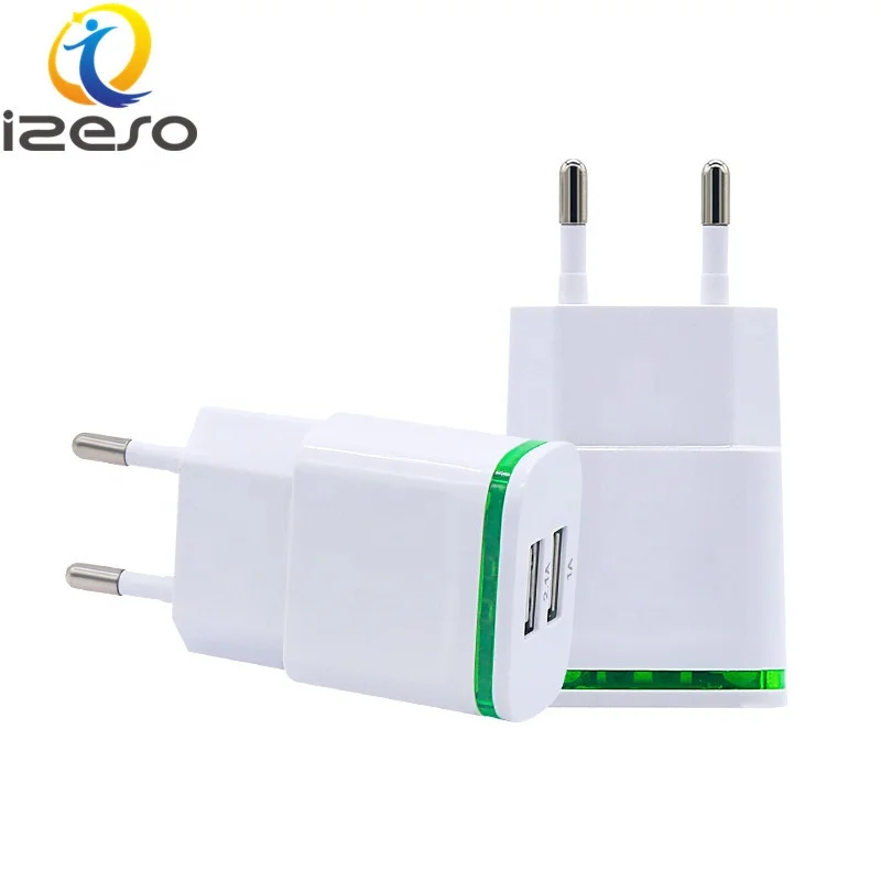 

LED Light Double USB Travel Wall Charger Adapter Universal Phone USB Charger for iPhone Samsung, White/black