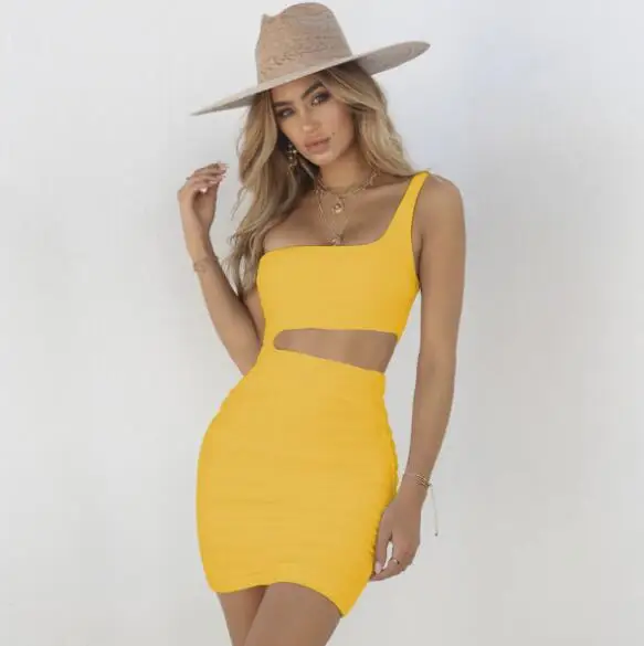 

Womens Clothing One Shoulder Cut Out Bodycon Night Club Dress, As pictures or customized colors