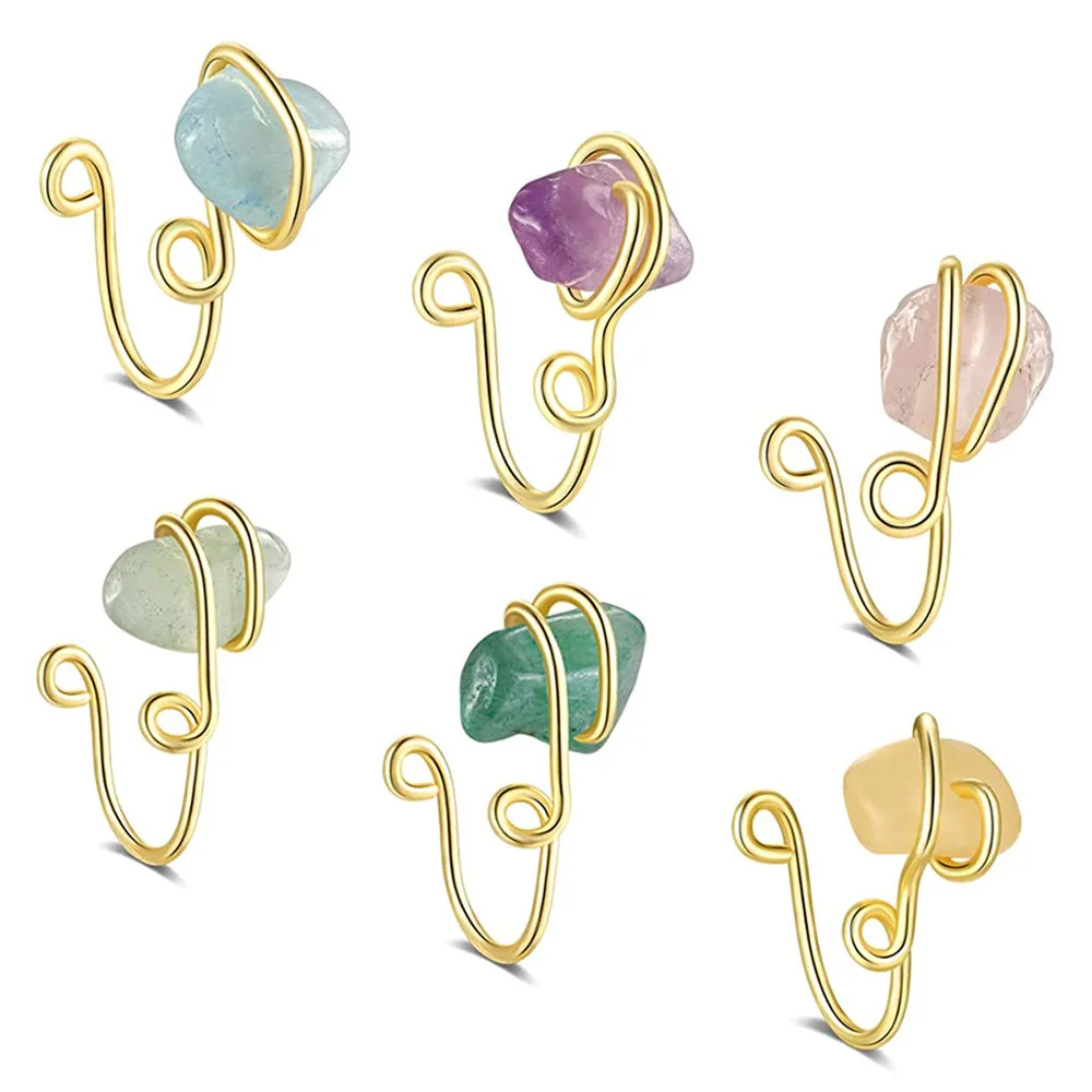 

1Pcs Colorful Natural Crystal Stone Fake Piercing Nose Ring Clip Copper Wire Entangle Nose Ring Bulk Ear Clip Cuffs Body Jewelry
