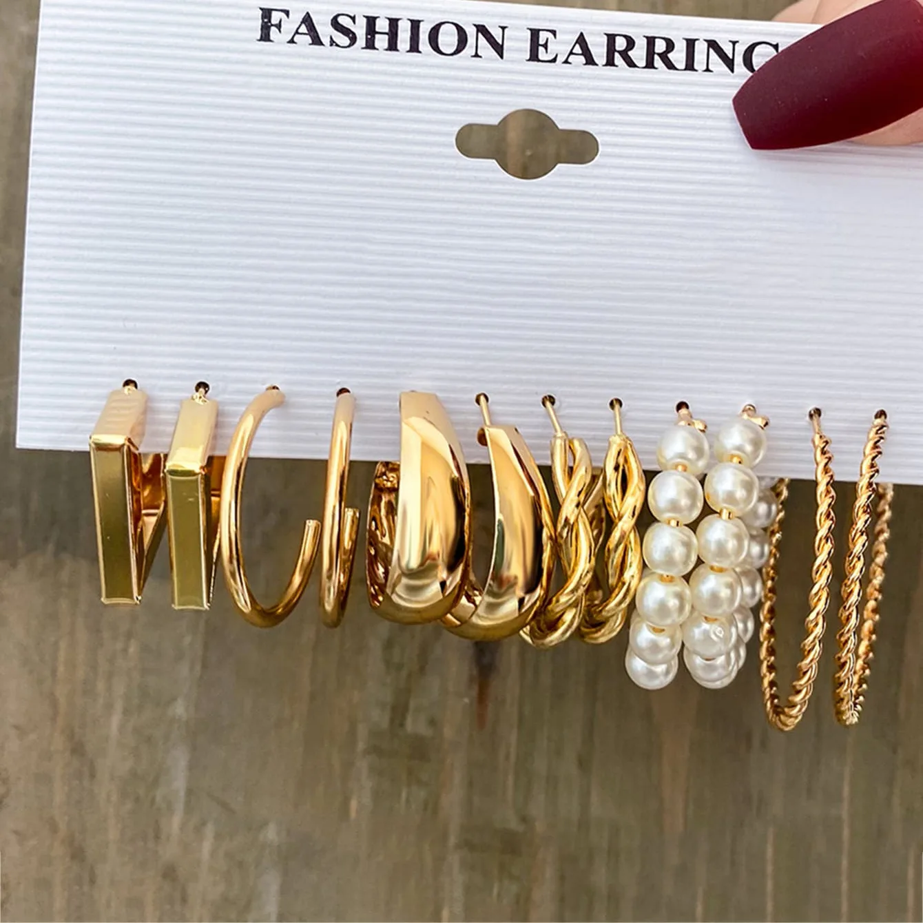 

6Pcs/Set Fashion Vintage Pearl Hoop Earring Set Women Geometric Metal Round Earrings For Women Jewelry Gifts