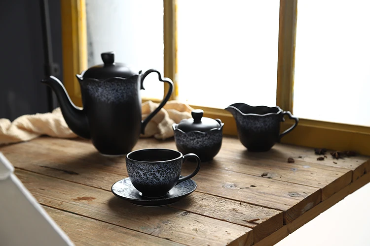 Matte Black Tea Pot Lid Oval Plate Ceramic Porcelain Dinnerware Set Odm