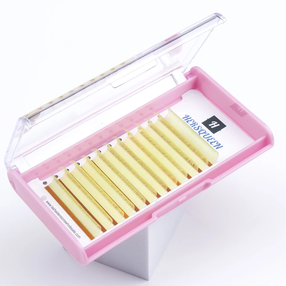 

HERSQUEEN premium colored volume eyelash extensions bright yellow top quality silky soft color russian volume fans customization