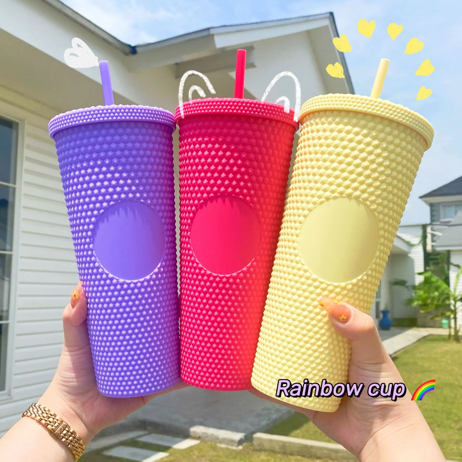 

Wholesale Custom Logo 24oz Reusable Diamond Drinking Cups Multi Color Black Acrylic Double Wall Mug Plastic Studded Tumblers