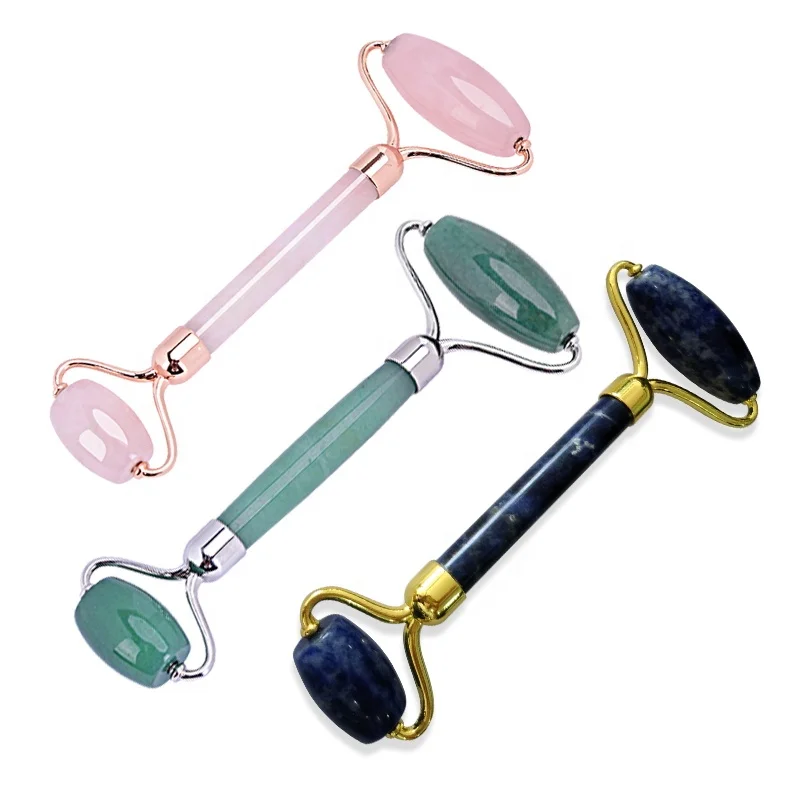 

Natural Massage Tool Face Lift Jade Stone Double Headed Facial Massage Jade Roller, Green/pink/black/purple/white