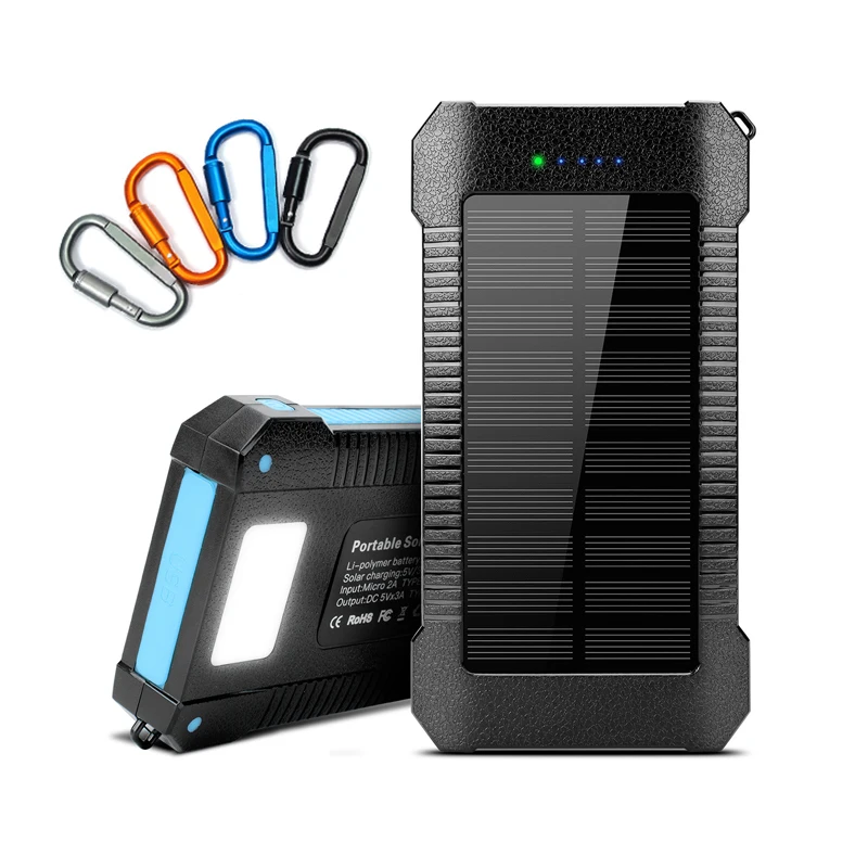 

Solar Cell Power Bank Dual Usb Light 30000 Mah 20000 Mah Waterproof Battery Charger External Portable Solar Panel With Led Light, Black,orange,blue,green,red