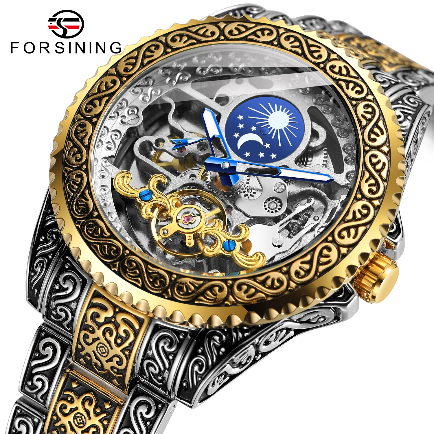 

Forsining Factory Hot Sale Mens montre pour homme golden custom watch Retro Automatic mechanical watches for Wristwatches man