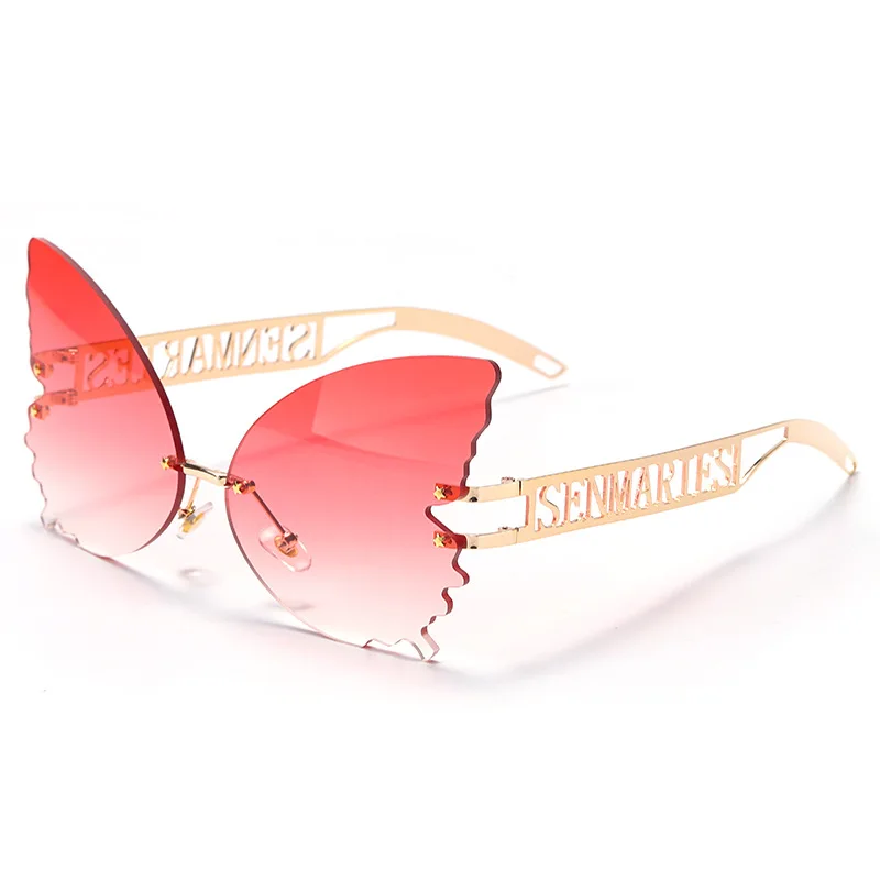 

2021 Custom Logo Oversized Handmade Women Luxury Butterfly rimless Sunglasses River