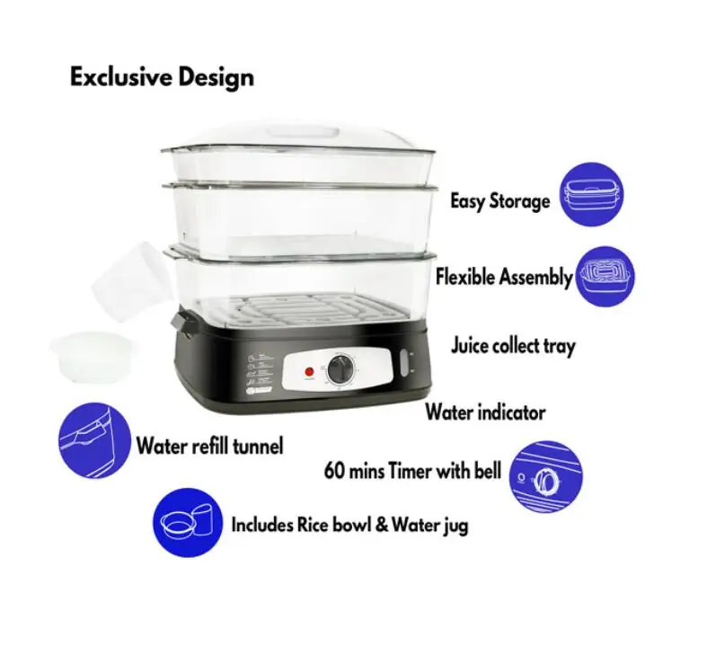 
Chinese mainland 3 layer stainless steel 25L electric home food steamer cooker 