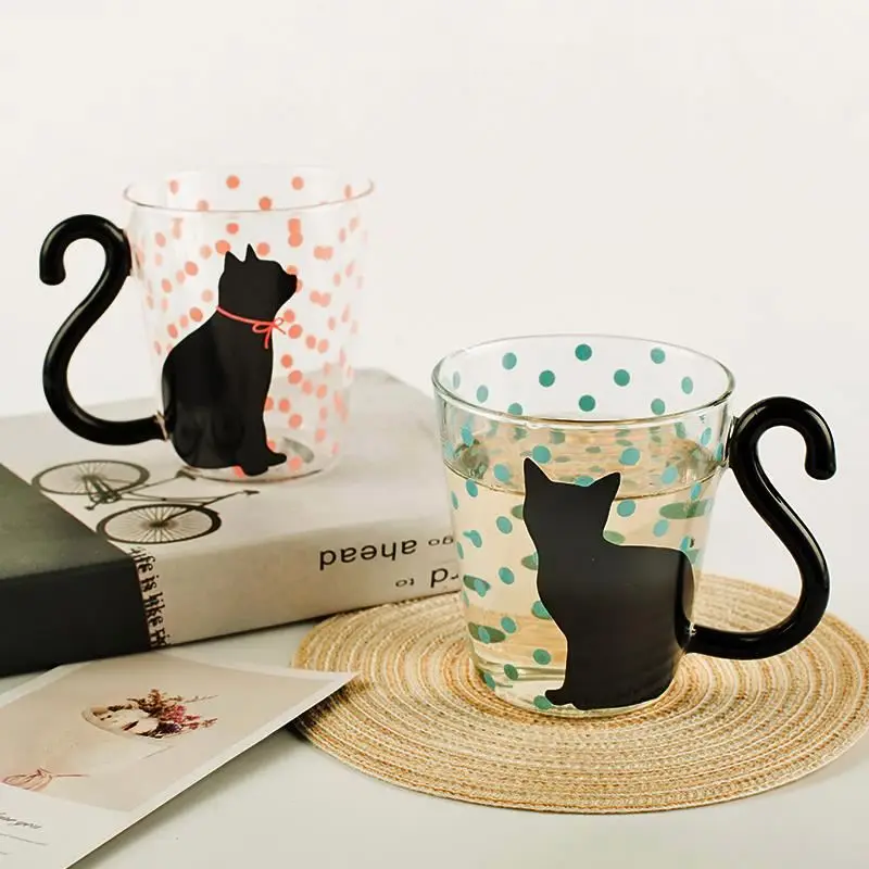 

custom logo reusable heat resistance design drinking cat glass cup coffee