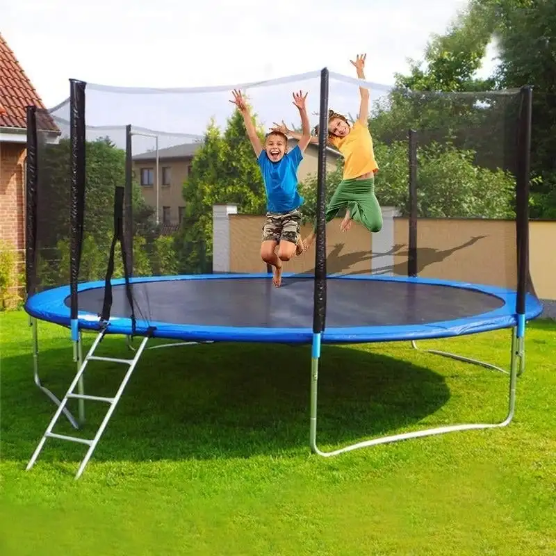 

12ft wholesale kids jump sports trampoline park with basketball frame and ladder, Customized color