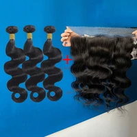 

New Brazilian Human Hair 3 Bundles With HD Swiss lace 13x4"lace frontal closure Wholesale Original Virgin Body Wave extension